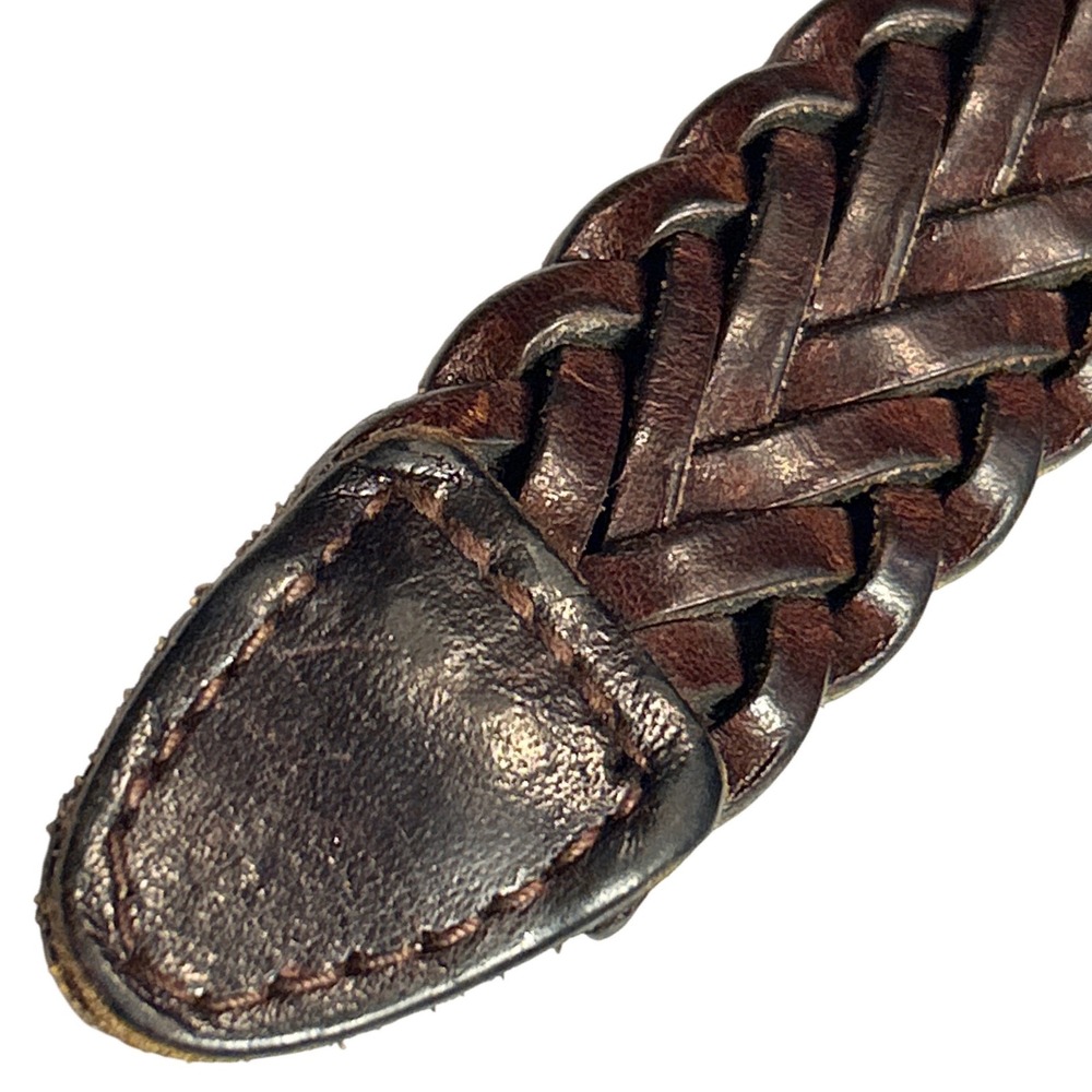 Woven Leather Covered Buckle Braided Belt Brown Size 36 (Fits up to 42") - Picture 5 of 9